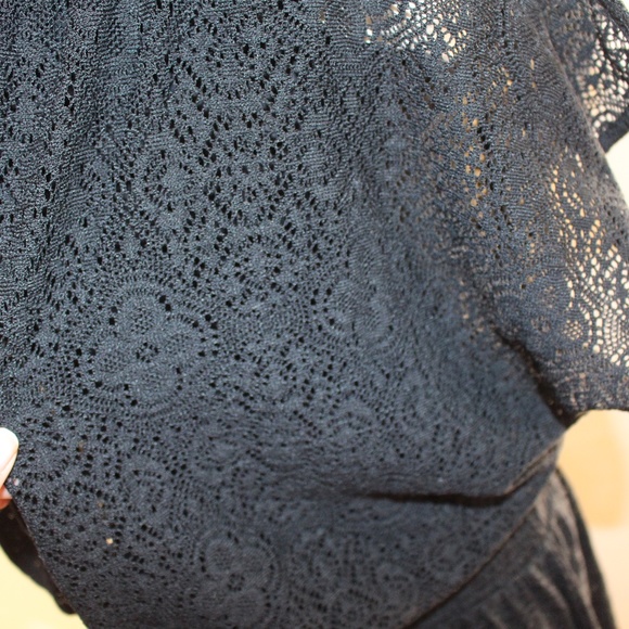 Leifnotes , Anthropologie Black Smocked Waist Hi Lo Scoop Neck Lace Dress Size M - Picture 7 of 11